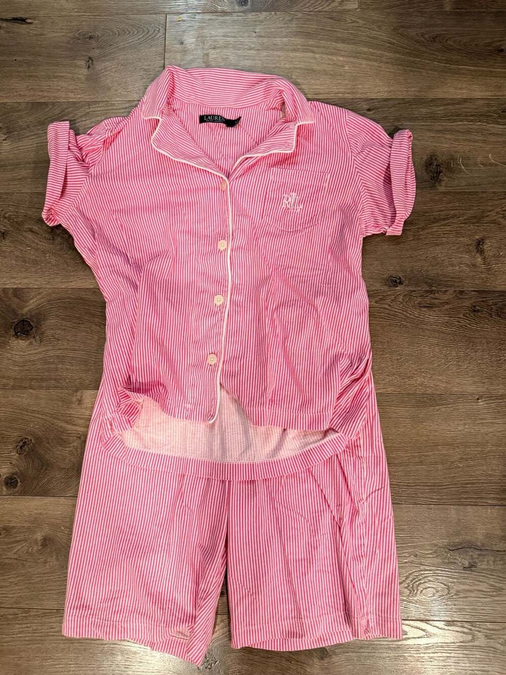Lauren Ralph Lauren Women's Pink Striped Short Sleeve Pajama Set Size M